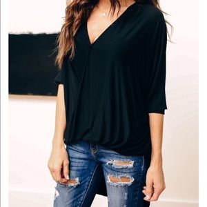 NWT She+Sky Black Drape High Low top
